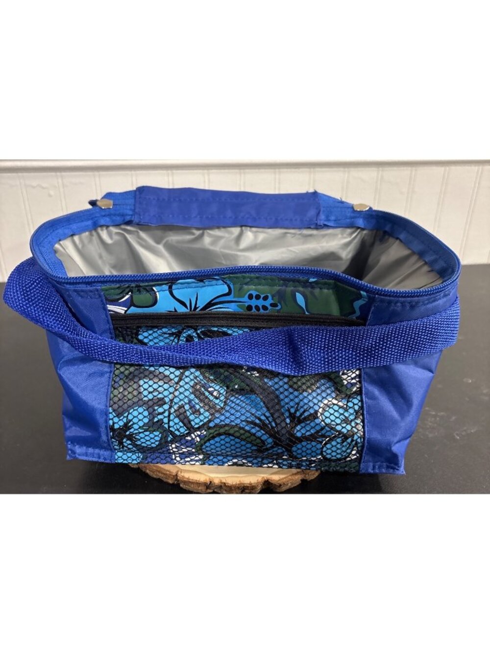 3 Nesting Blue Insulated Lunch Bags With Zipper Closure & Floral Mesh Pocket - Picture 10 of 14